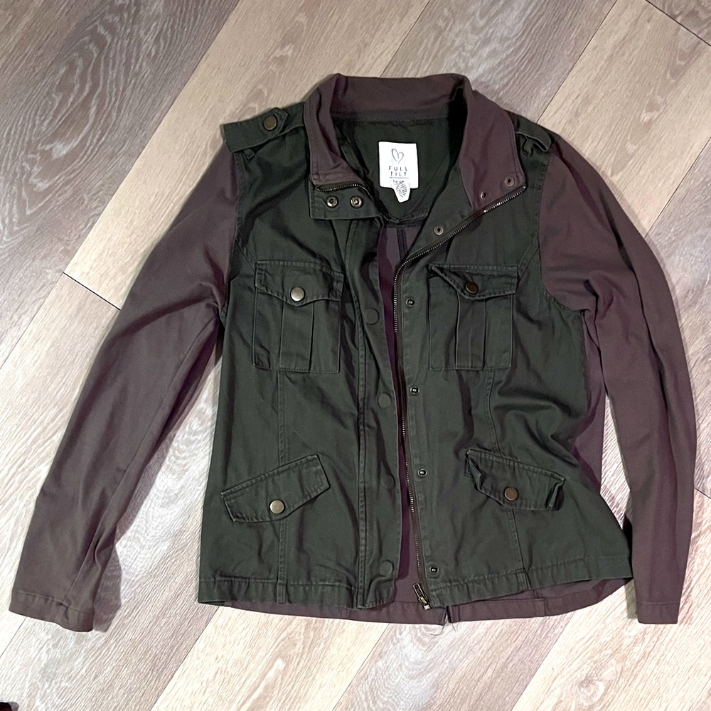 Full Tilt Military Style Coat Two Toned Brown Olive Green Size Large